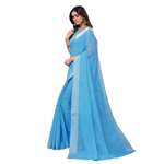 BELLA AND CO Striped Daily Wear Cotton Blend Saree (Light Blue)